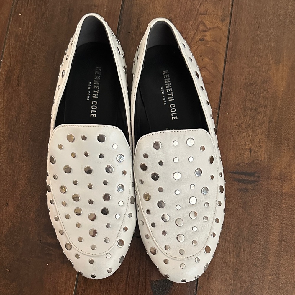 Kenneth Cole White Studded Leather Slip-On Loafers - Picture 2 of 12